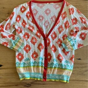Moth Colorful Print Cardigan‎ 3/4 Sleeve Button Down Red Green Yellow Women’s Sp